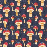 Inedible mushrooms seamless pattern. Fly agaric repeat background. hand drawn illustration. vector