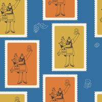 Oktoberfest checked seamless pattern. Character bento box repeat background. hand drawn doodle illustration. vector