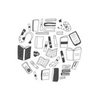 Set of books in doodle style. illustration. vector