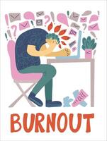 Burnout concept. person at the table. vector