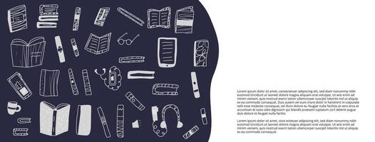 Set of books in doodle style. illustration. vector