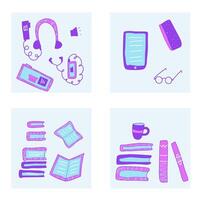 Set of books in doodle style. illustration. vector
