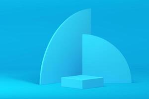 Modern 3d podium pedestal blue squared platform for product presentation realistic vector