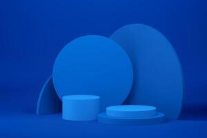 Blue 3d podium circle pedestal with round wall background for product presentation vector