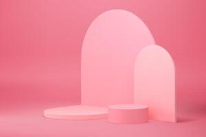 3d pink podium semicircle showcase mock up for cosmetic product show presentation vector