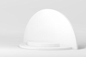 White modern 3d podium semicircle step pedestal with curved wall background realistic vector