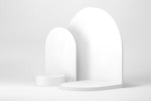 White 3d curved podium semicircle pedestal with wall background for product show vector