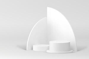 White minimalist 3d podium pedestal mock up for cosmetic product show presentation realistic vector