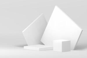 White 3d geometric podium pedestal mock up for cosmetic product show presentation vector