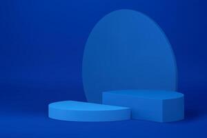 Blue 3d podium with circle wall background for product commercial presentation realistic vector