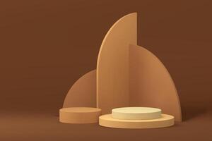 3d modern beige podium pedestal with abstract geometric wall background realistic vector