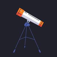 illustration of a telescope on a tripod in flat cartoon style. Optical device for observing the night sky, stars, planets. For science and space exploration themes, astronomy and stargazing vector