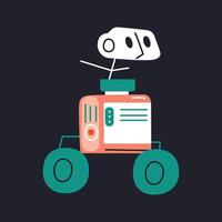 illustration of a Mars rover in flat cartoon style. A planetary exploration robot for Mars missions, robot for planets research, space technology and extraterrestrial science vector