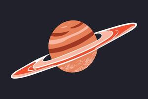 illustration of a planet with rings in flat cartoon style, Saturn or Uranus icon. A whimsical, fun, and cute depiction of a celestial body in space, for astronomy and science designs vector