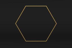 Golden 3d hexagonal frame empty promo studio black background for product show realistic vector