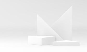 Realistic 3d podium white geometric pedestal mock up for cosmetic product show presentation vector