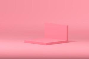 Pink 3d squared podium pedestal with rectangle wall background for product promo realistic vector