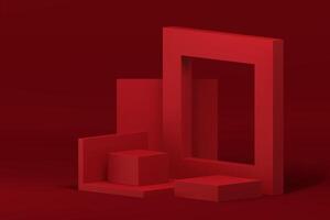3d red geometric pedestal promo showcase podium for product show presentation realistic vector