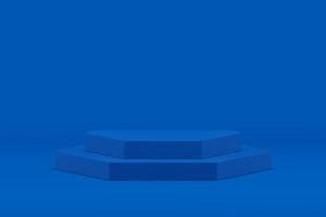Blue 3d podium hexagonal step pedestal empty geometric showcase for product show vector