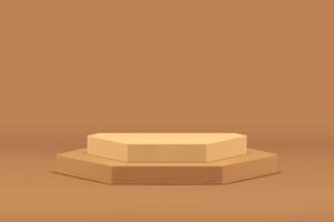 Beige 3d hexagonal podium step pedestal mock up for cosmetic product show presentation vector