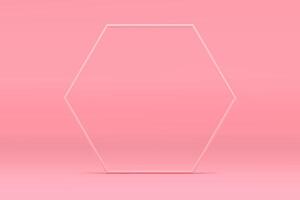 Pink 3d hexagonal frame elegant border mock up for cosmetic product show presentation vector
