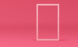 Pink rectangular frame 3d border geometric shape at neutral studio background realistic vector