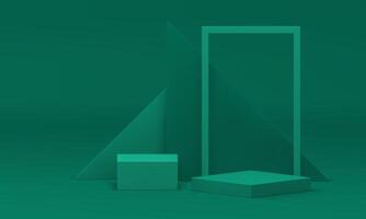 Realistic 3d podium with green aesthetic geometric abstract backdrop for presentation vector