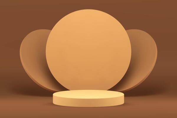 Beige 3d cylinder podium pedestal mock up for cosmetic product show presentation realistic
