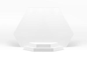 White 3d podium pastel step pedestal with hexagonal wall background realistic vector