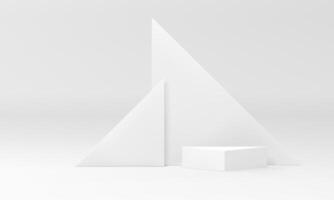 3d podium white modern geometric stand triangle wall backdrop advertising showcase realistic vector