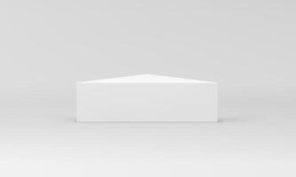 3d podium triangle white pedestal corner geometric platform mock up for cosmetic product show vector