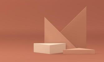 Realistic 3d podium beige platform neutral triangle wall backdrop for product presentation vector