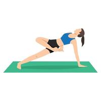 Woman doing Side Plank Variation Revolved Half Bound Pose or Vasisthasana Variation Parivrtta Ardha Baddha Asana. vector