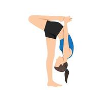 Woman doing unsupported Bound One Foot Intense Stretch Pose or Niralamba Baddha Eka Pada Uttanasana. vector