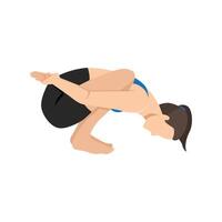 Woman doing Bound Garland Pose Forward Bend or Baddha Malasana Forward Bend yoga exercise. vector