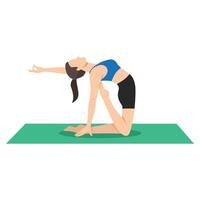 Woman doing Half Camel Pose Variation Raised Toe or Ardha Ustrasana Variation Raised Toe yoga exercise. vector