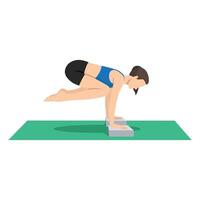 Woman doing Pendant Pose Block or Lolasana Blocks yoga exercise. vector