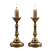 3D Render of Two Golden Candle Holders with Lit Candles png