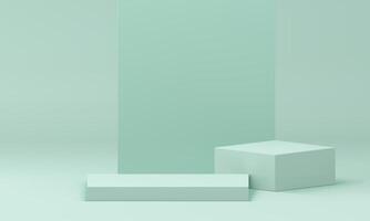 3d podium display squared geometric shape with light green wall backdrop realistic vector