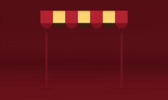 Red 3d canopy striped awning tent fashion product presentation studio background realistic vector