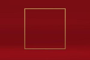 Golden 3d squared frame elegant luxury showcase display red studio background illustration vector
