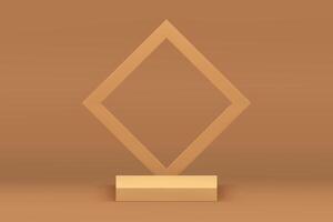 Beige 3d squared podium geometric pedestal with rhombus wall background realistic vector