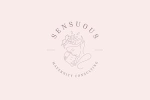 Floral mother hugging newborn baby continuous line logo design template illustration vector