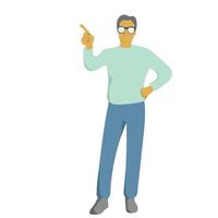 full length of man with glasses pointing blank space illustration isolated on white background vector