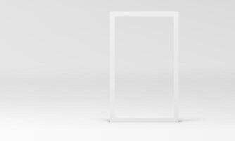 White 3d rectangle frame geometric shape at neutral studio background realistic vector