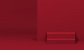 3d red podium staircase stage promo display with wall backdrop showroom studio background vector