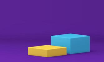 3d podium two squared platform abstract stairs bright showroom display realistic illustration vector