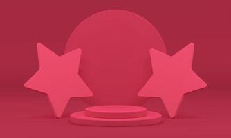 Pink 3d podium with stars decor element mock up for cosmetic product show presentation vector