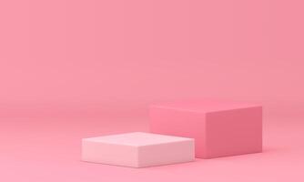 Pink 3d podium cube step stairs showcase mock up for cosmetic product show presentation vector