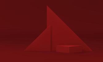 3d podium with red triangle wall background modern empty display realistic illustration vector